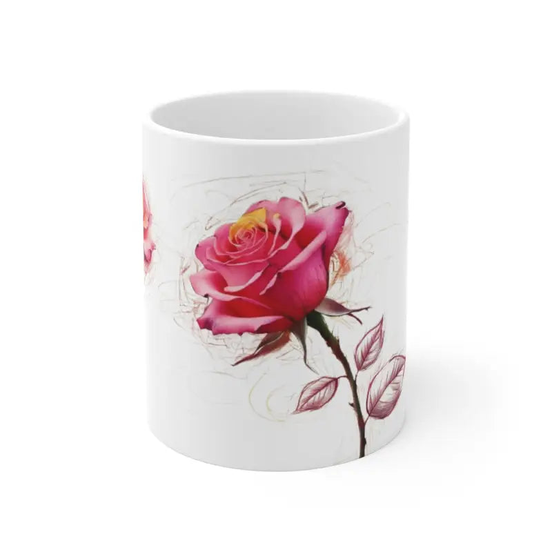 Vibrant Pink Roses Floral Mug - Ceramic Coffee 11oz