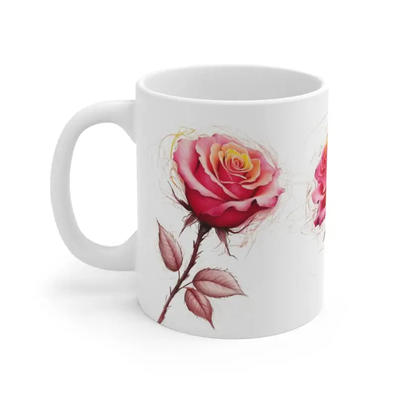 Vibrant Pink Roses Floral Mug - Ceramic Coffee 11oz