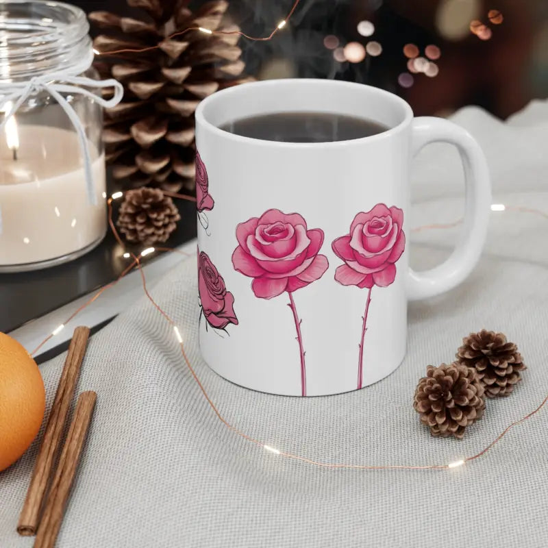 Sketched Duo Pink Roses Mug - Ceramic Coffee 11oz