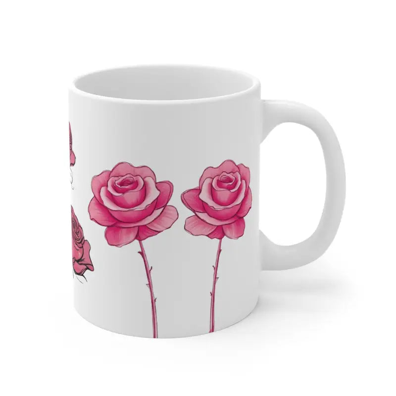 Sketched Duo Pink Roses Mug - Ceramic Coffee 11oz