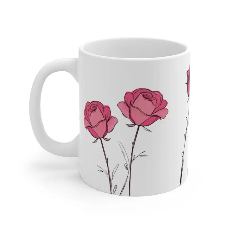 Sketched Duo Pink Roses Mug - Ceramic Coffee 11oz