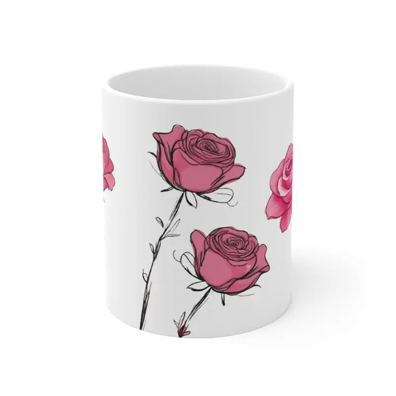 Sketched Duo Pink Roses Mug - Ceramic Coffee 11oz