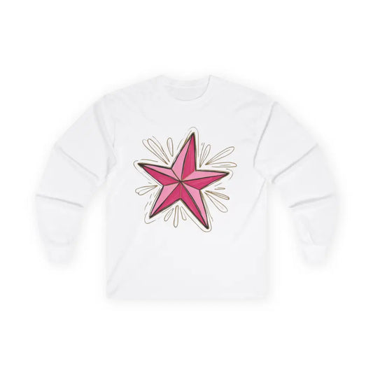 Vibrant Pink Star - Adult Unisex Long Sleeve T-Shirt - Men and Women