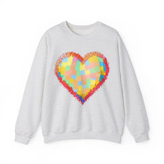 Sketched Pixelated Multicoloured Love Heart - Adult Unisex Sweatshirt Jumper - Men and Women