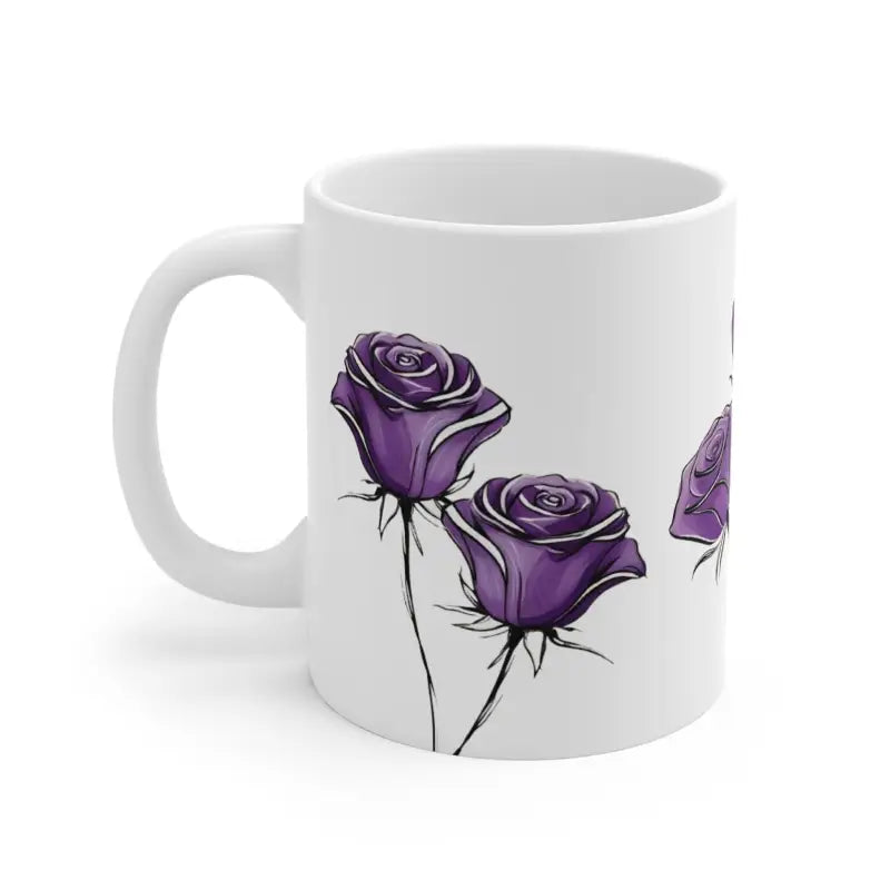 Sketched Purple Roses Floral Mug - Ceramic Coffee 11oz