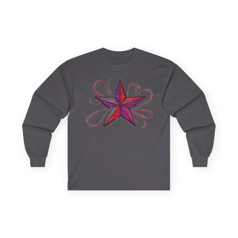 Red and Purple Sketched Star - Adult Unisex Long Sleeve T-Shirt - Men Women