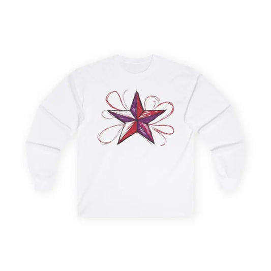 Red and Purple Sketched Star - Adult Unisex Long Sleeve T-Shirt - Men Women