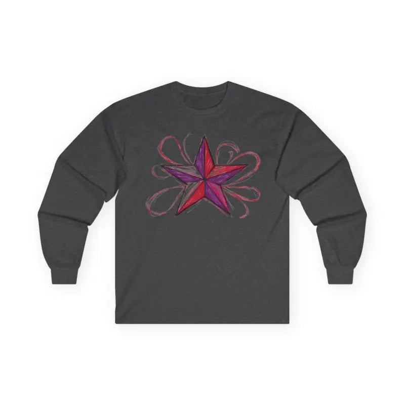 Red and Purple Sketched Star - Adult Unisex Long Sleeve T-Shirt - Men Women