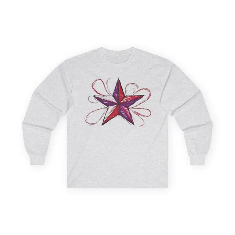 Red and Purple Sketched Star - Adult Unisex Long Sleeve T-Shirt - Men Women