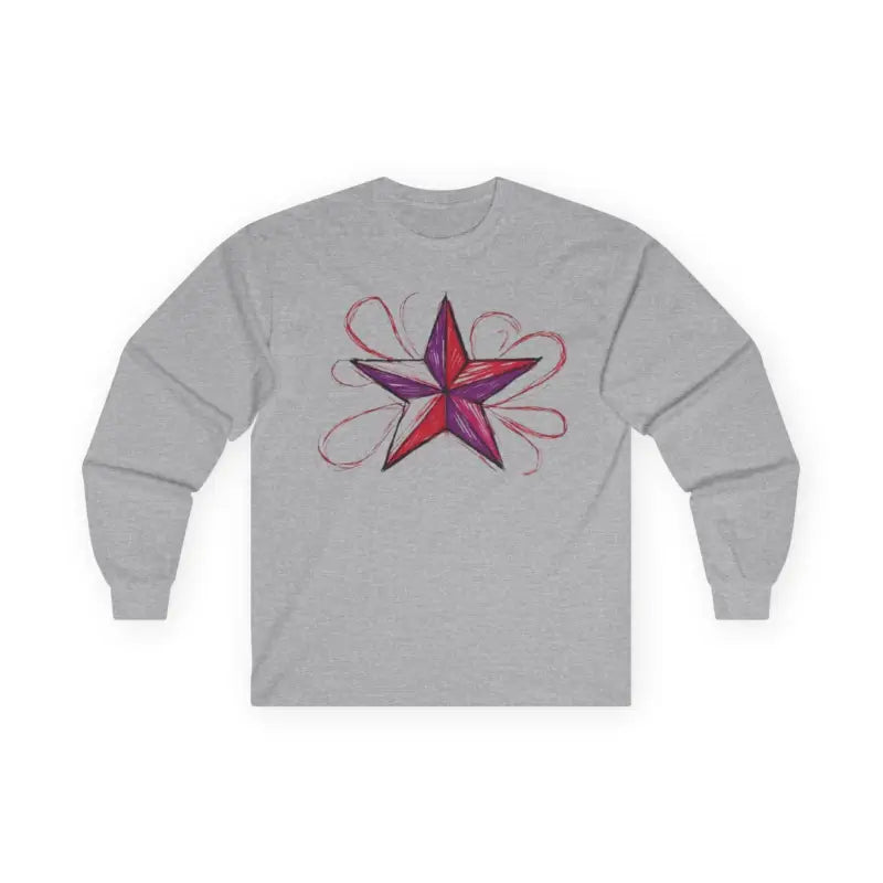 Red and Purple Sketched Star - Adult Unisex Long Sleeve T-Shirt - Men Women