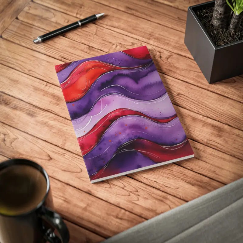 Red and Purple Watercolour Whimsical Waves - Softcover Notebook A5