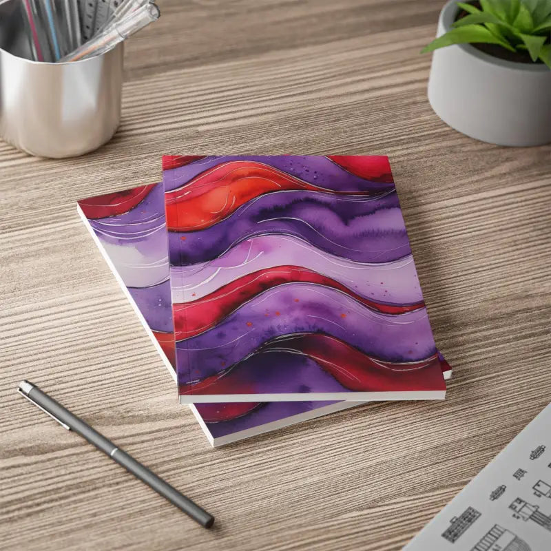 Red and Purple Watercolour Whimsical Waves - Softcover Notebook A5