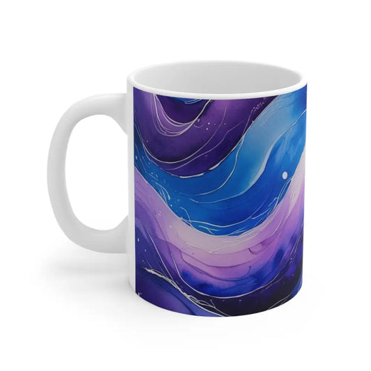 Blue and Purple Watercolour Whimsical Waves - Ceramic Coffee Mug 11oz