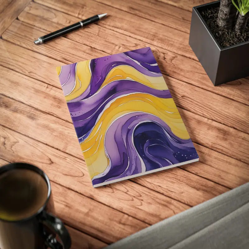 Yellow and Purple Watercolour Whimsical Waves - Softcover Notebook A5