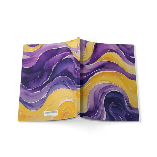 Yellow and Purple Watercolour Whimsical Waves - Softcover Notebook A5