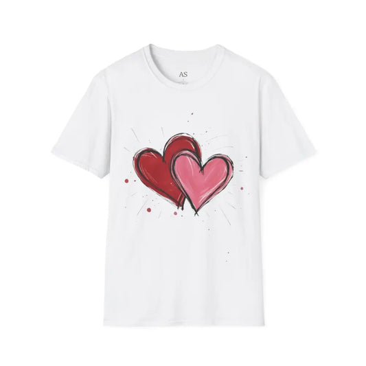 Sketched Paired Pink and Red Love Hearts - Adult Unisex T-Shirt - Men Women