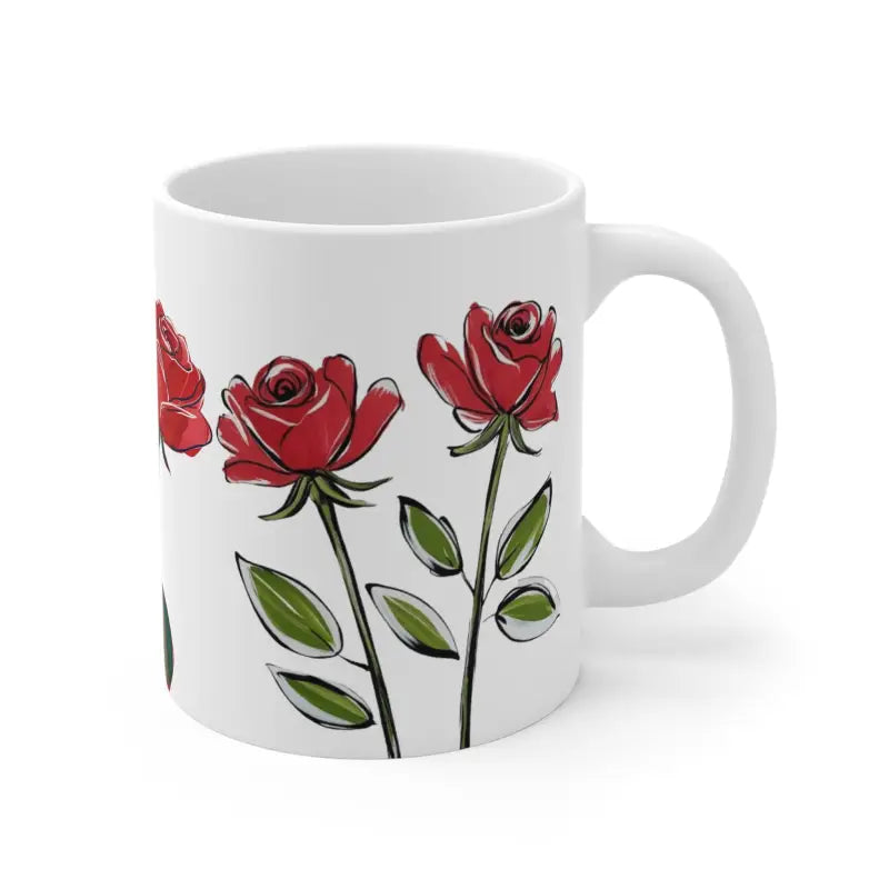 Twin Red Roses Floral Mug - Ceramic Coffee 11oz