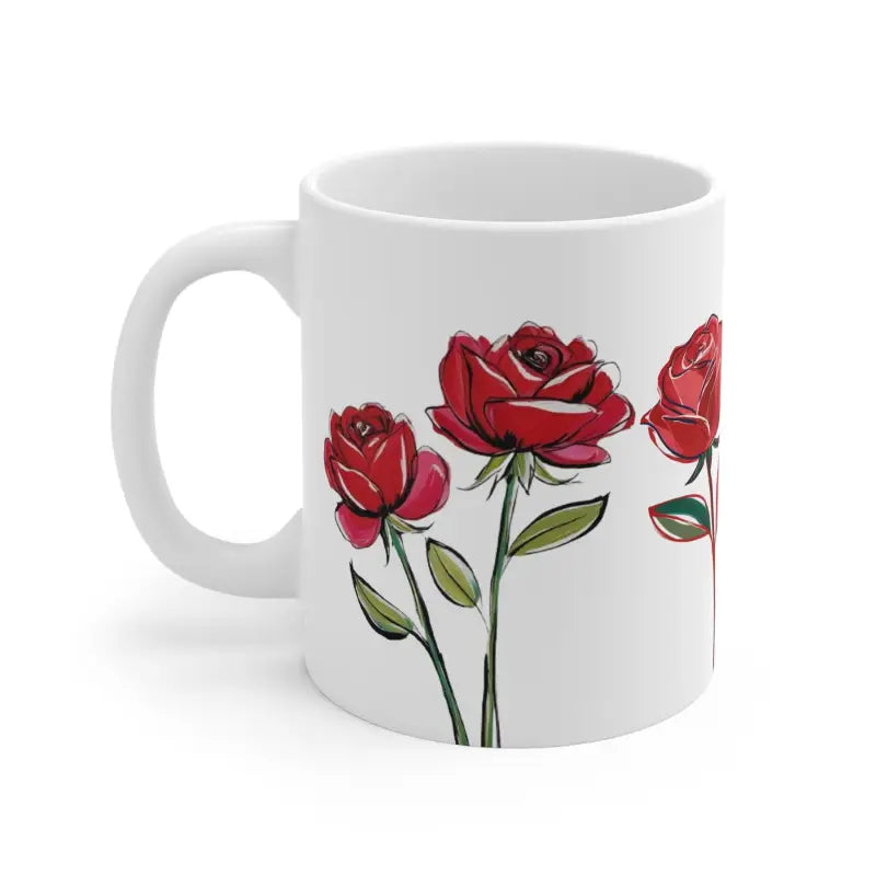 Twin Red Roses Floral Mug - Ceramic Coffee 11oz