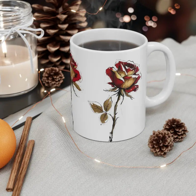 Messy Red and Gold Roses Mug - Ceramic Coffee 11oz