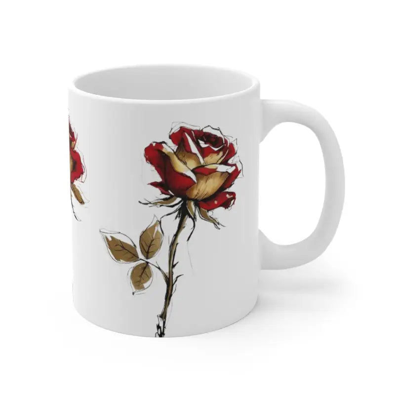 Messy Red and Gold Roses Mug - Ceramic Coffee 11oz