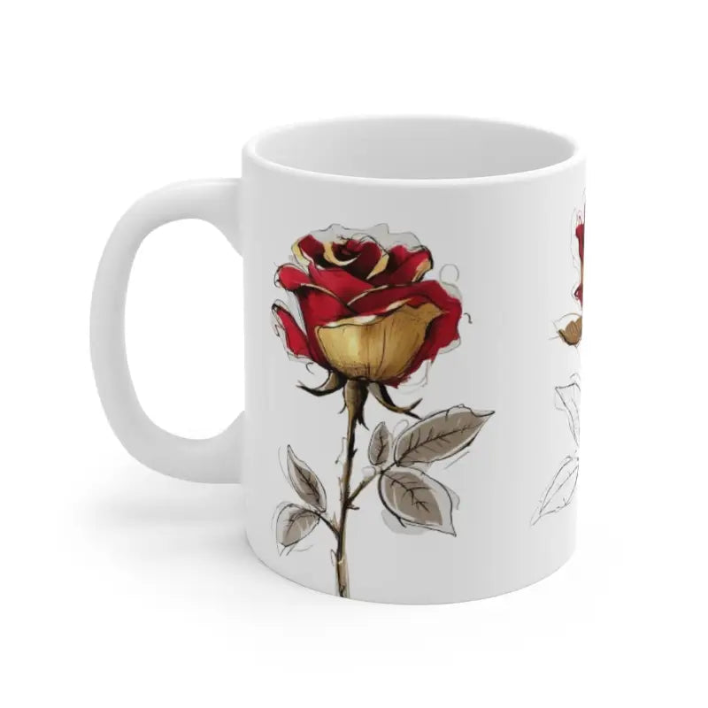 Messy Red and Gold Roses Mug - Ceramic Coffee 11oz