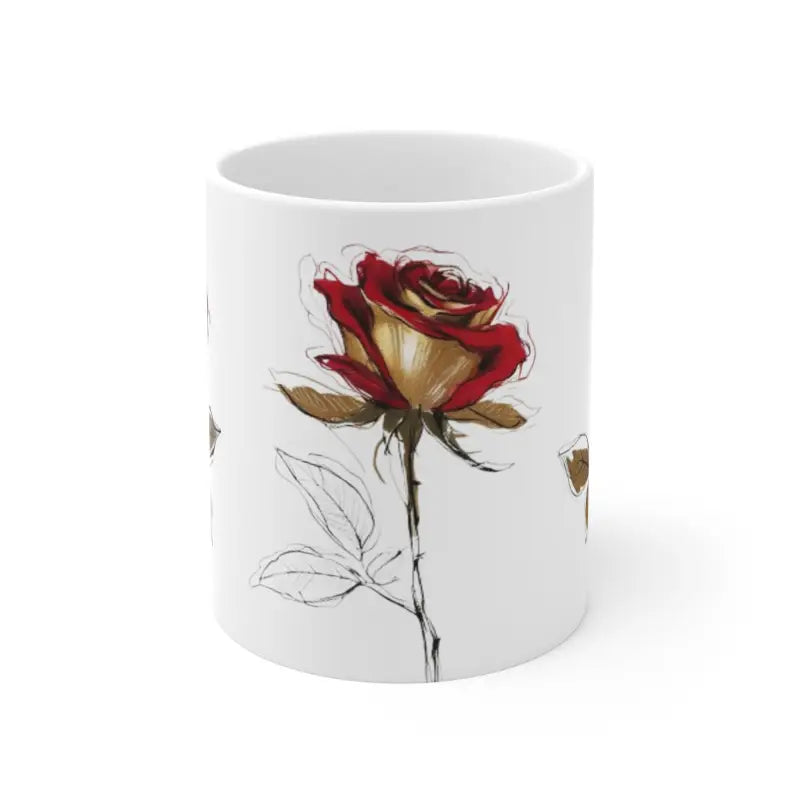 Messy Red and Gold Roses Mug - Ceramic Coffee 11oz