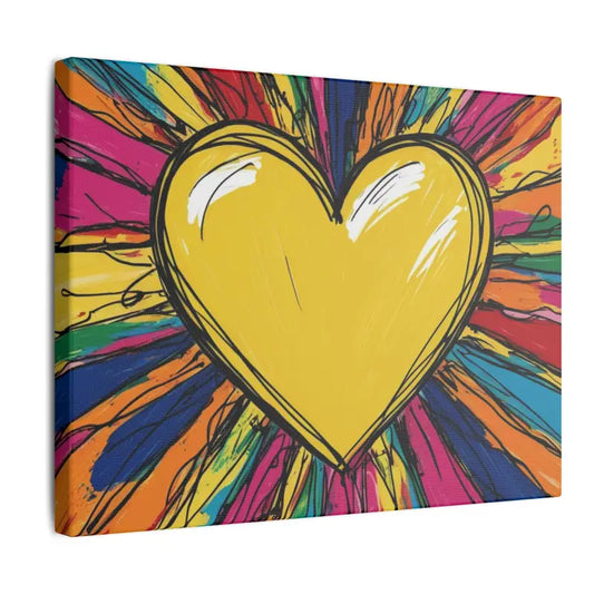 Yellow Sketched Love Heart Colourful Background Canvas