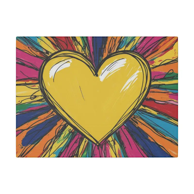 Yellow Sketched Love Heart Colourful Background Canvas