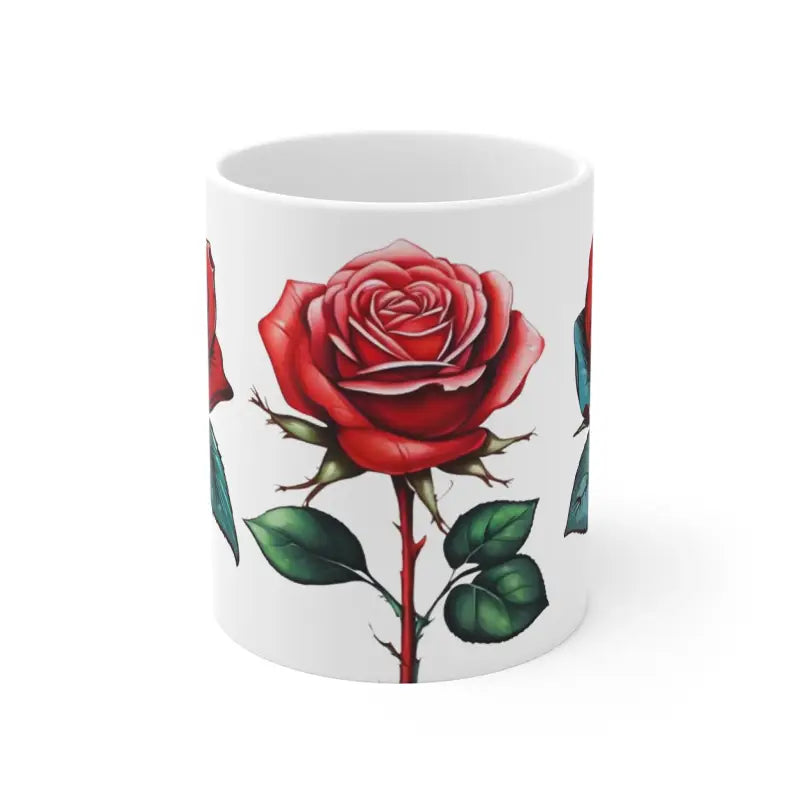 Sketched Red Roses Floral Mug - Ceramic Coffee Cup 11oz