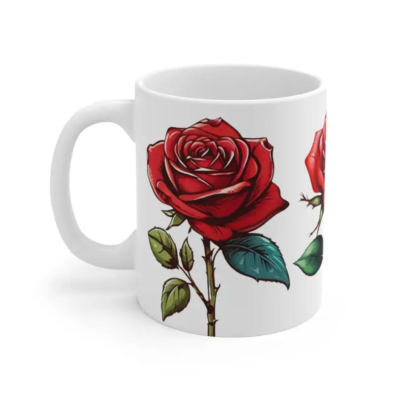 Sketched Red Roses Floral Mug - Ceramic Coffee Cup 11oz