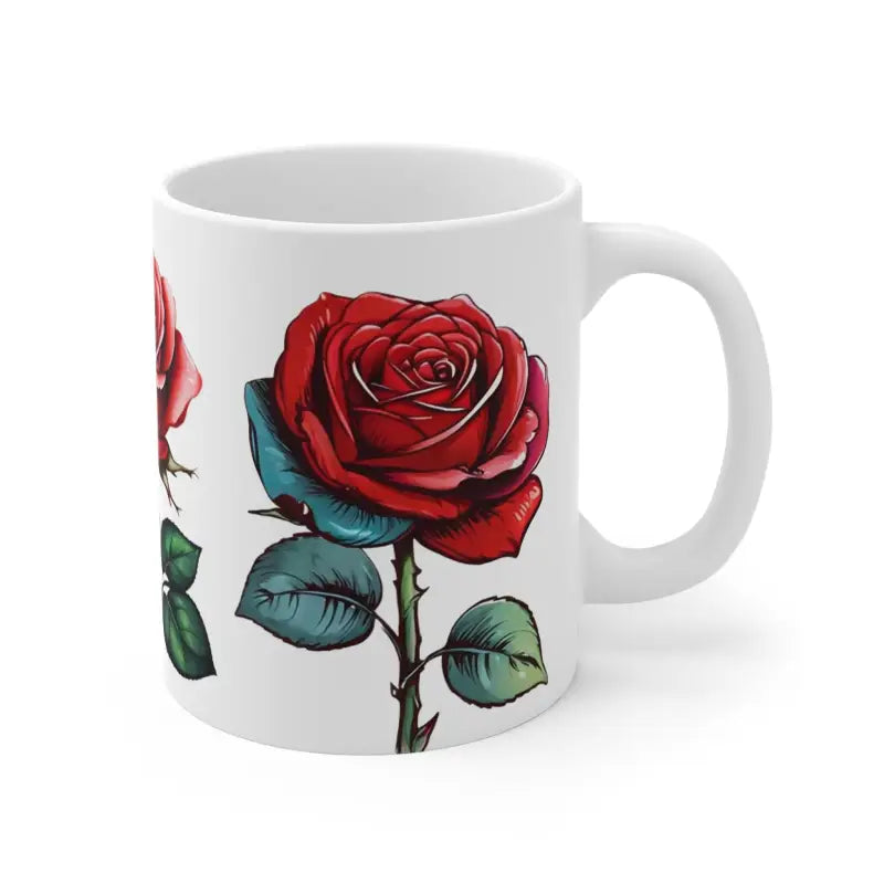 Sketched Red Roses Floral Mug - Ceramic Coffee Cup 11oz