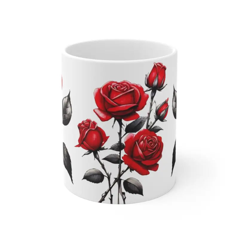 Sketched Red Roses Mug - Ceramic Coffee 11oz