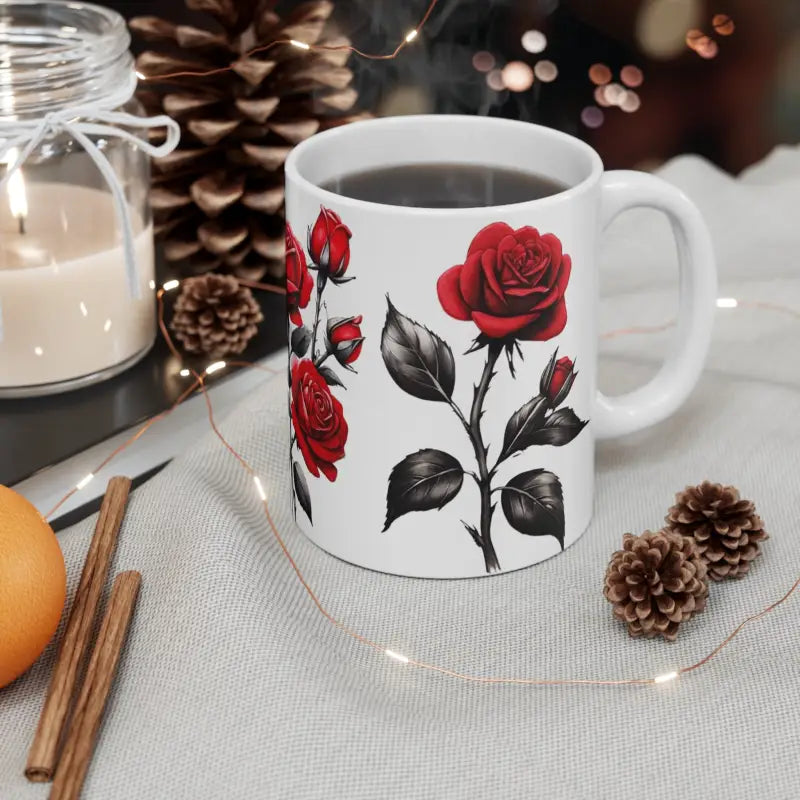 Sketched Red Roses Mug - Ceramic Coffee 11oz