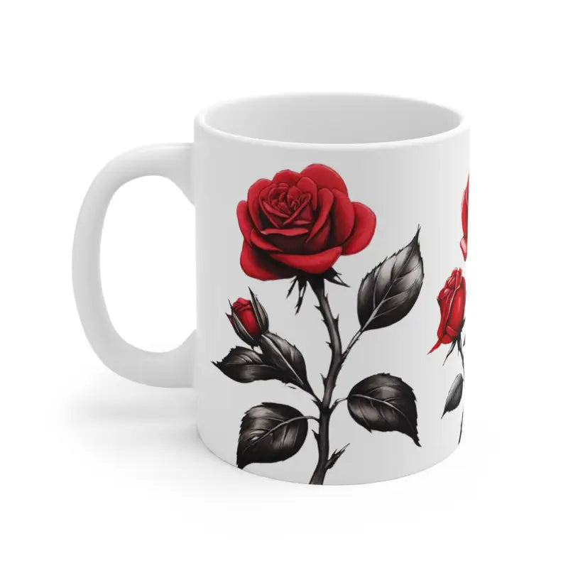 Sketched Red Roses Mug - Ceramic Coffee 11oz