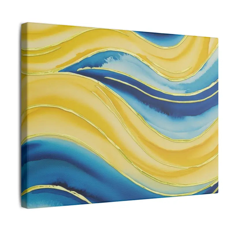 Blue and Yellow Watercolour Whimsical Waves - Stretched Print