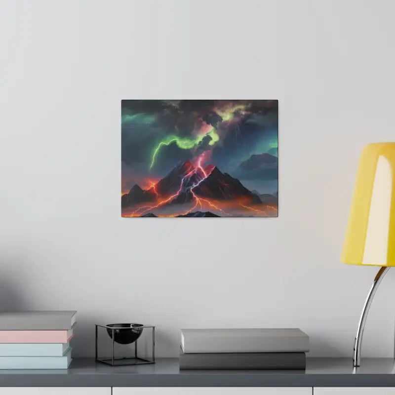 Colourful Lightning At Night Above Mountains - Matte Canvas Stretched 0.75’’