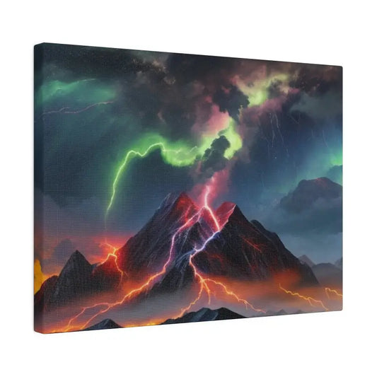 Colourful Lightning At Night Above Mountains - Matte Canvas Stretched 0.75’’