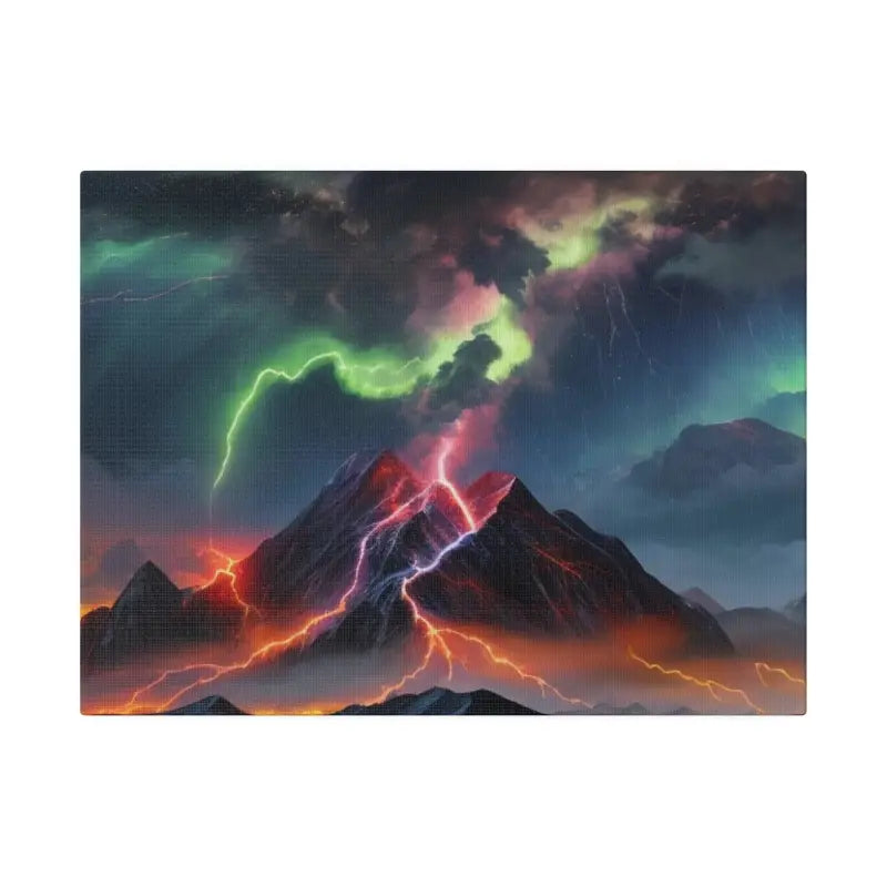 Colourful Lightning At Night Above Mountains - Matte Canvas Stretched 0.75’’