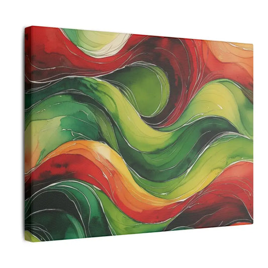 Red and Green Watercolour Whimsical Waves - Multi-Sized Stretched Matte Print