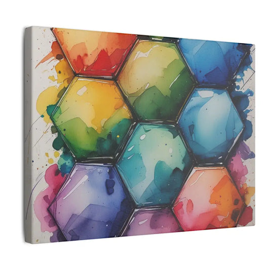 Colourful Hexagon Watercolour Canvas Art Print