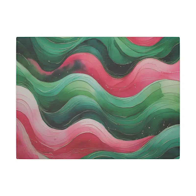 Pink and Green Watercolour Whimsical Waves - Colourful Matte Stretched Wall Décor