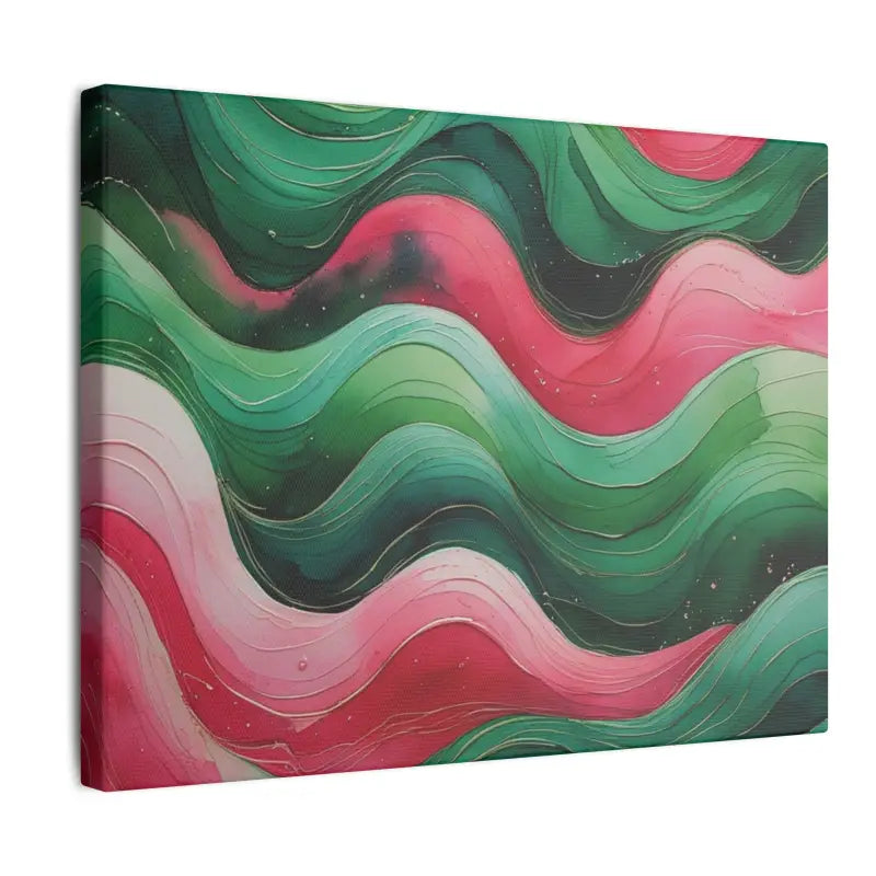 Pink and Green Watercolour Whimsical Waves - Colourful Matte Stretched Wall Décor