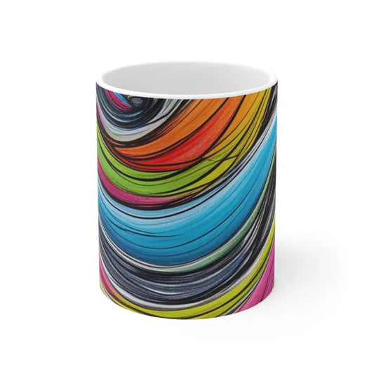 Colourful Swirly Lines Mug - Ceramic Coffee 11oz