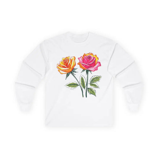 Vibrant Orange and Pink Rose - Adult Unisex Long Sleeve T-Shirt - Men Women