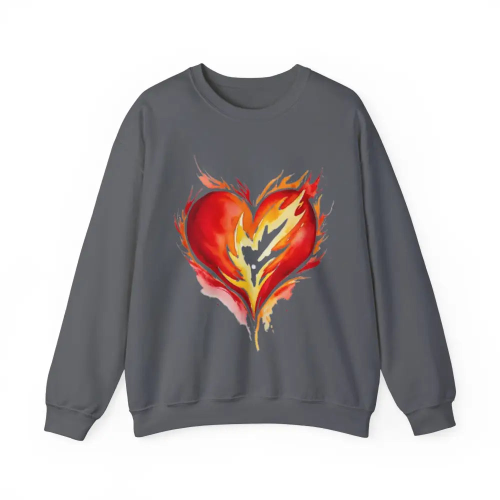 Watercolour Burning Love Heart - Adult Unisex Crewneck Sweatshirt Jumper - Men and Women