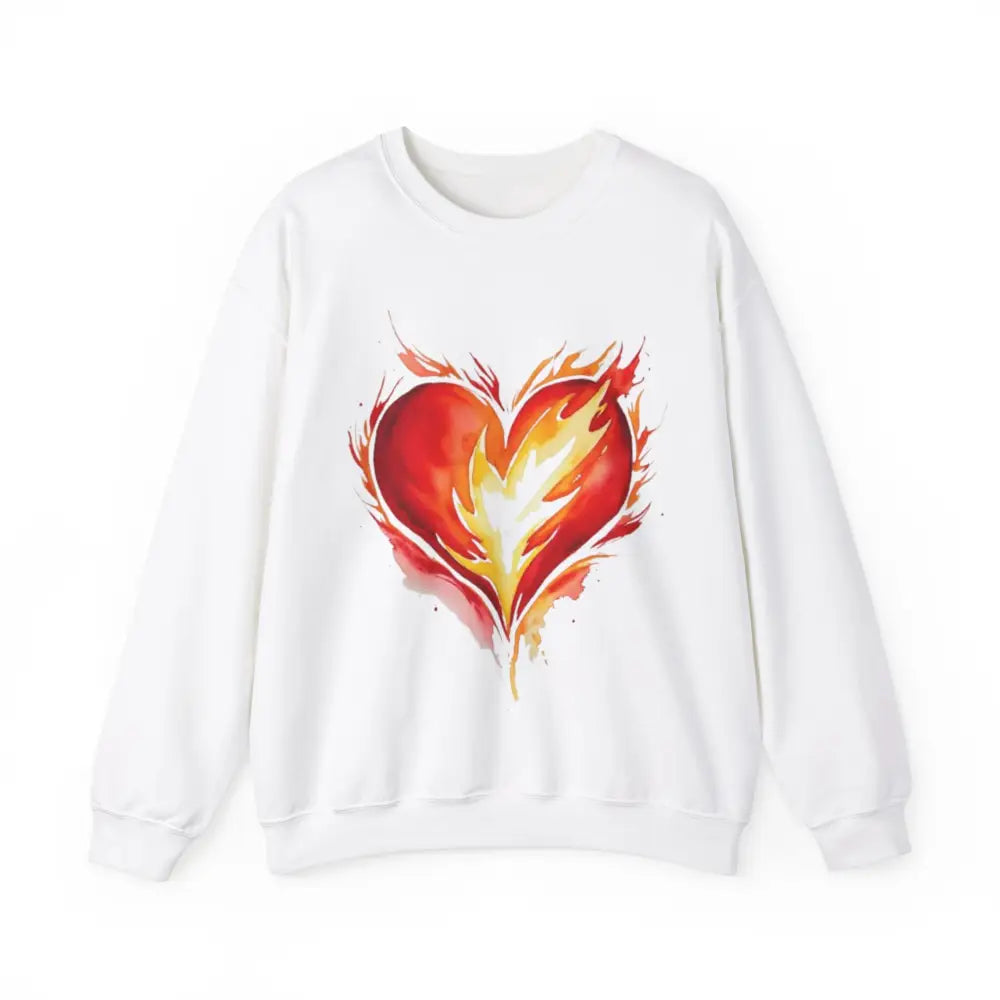 Watercolour Burning Love Heart - Adult Unisex Crewneck Sweatshirt Jumper - Men and Women