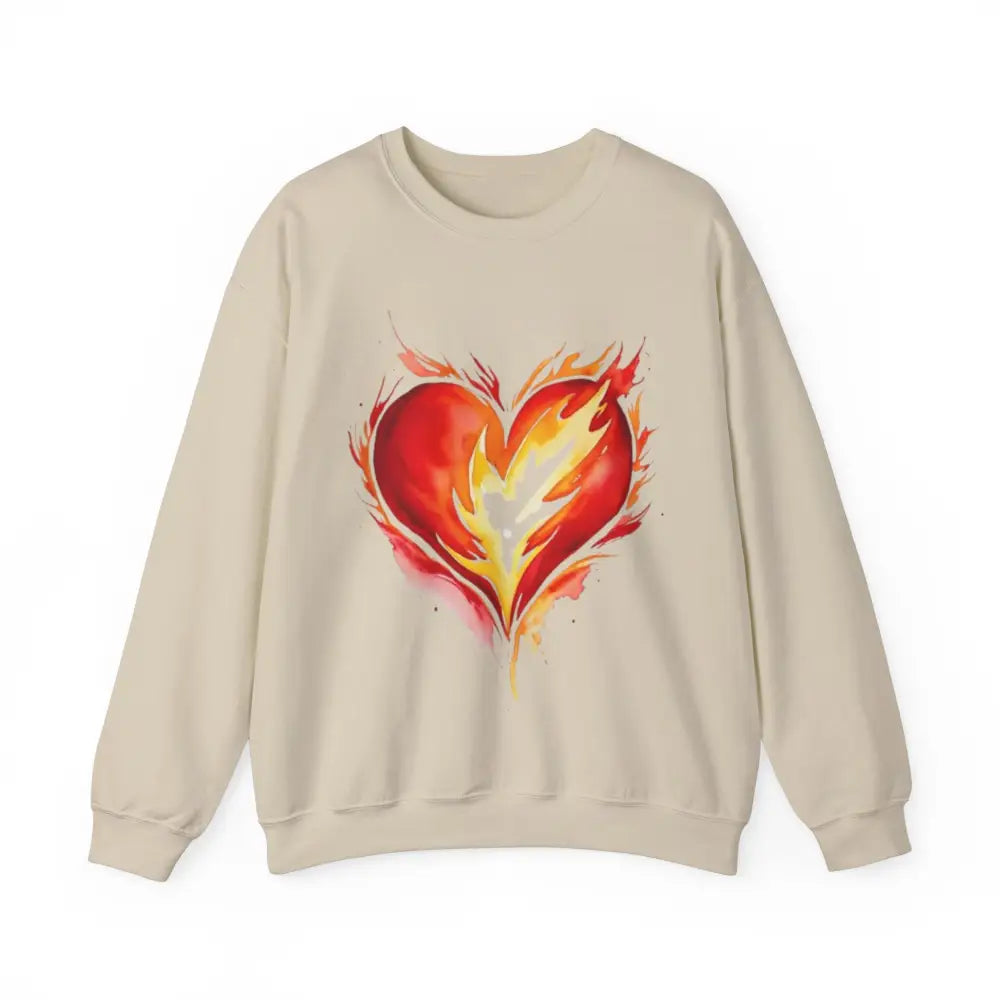 Watercolour Burning Love Heart - Adult Unisex Crewneck Sweatshirt Jumper - Men and Women