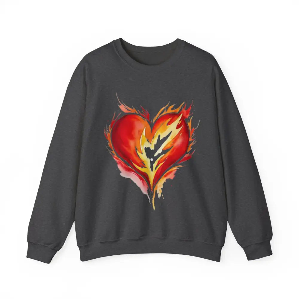 Watercolour Burning Love Heart - Adult Unisex Crewneck Sweatshirt Jumper - Men and Women