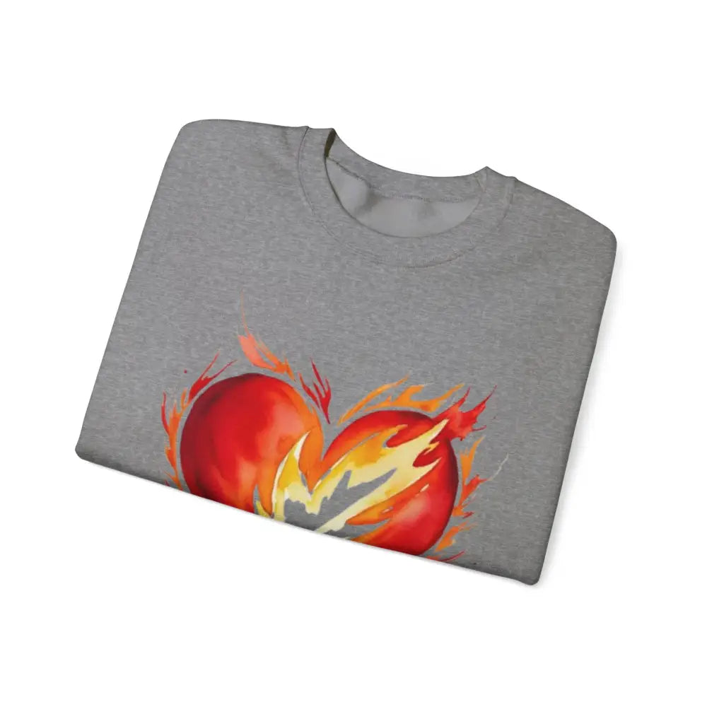 Watercolour Burning Love Heart - Adult Unisex Crewneck Sweatshirt Jumper - Men and Women