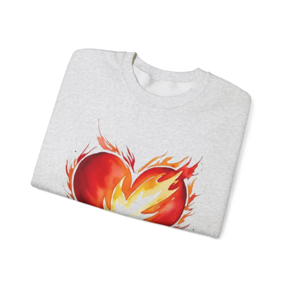 Watercolour Burning Love Heart - Adult Unisex Crewneck Sweatshirt Jumper - Men and Women